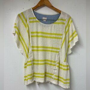 Anthropologie cream and yellow summer batwing top